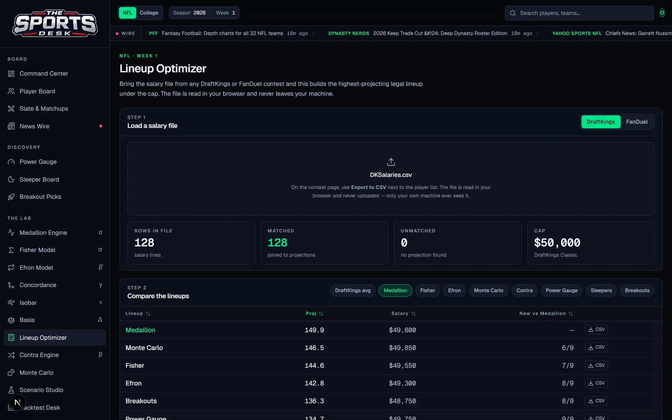 Lineup Optimizer screenshot